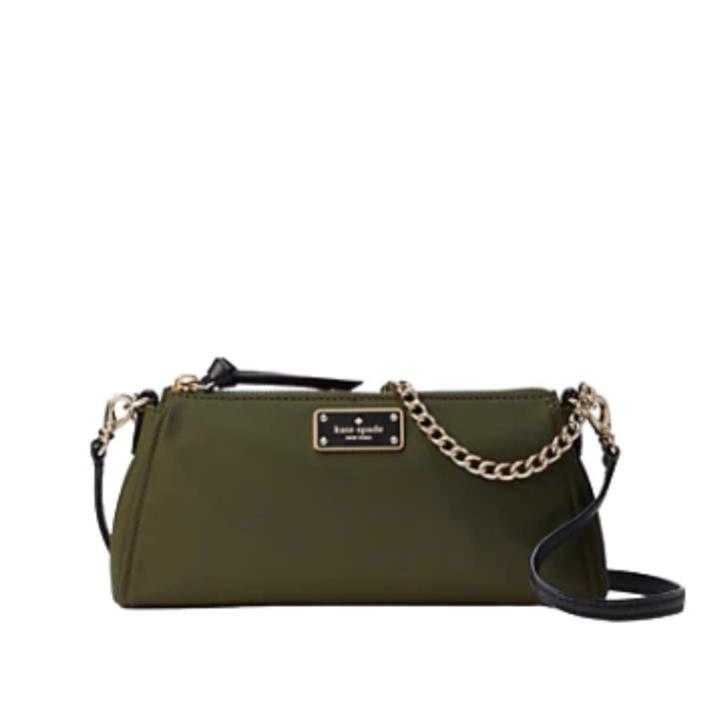 KATE SPADE Wilson Road Jane Convertible Nylon Crossbody Zip Bag Olive Gold